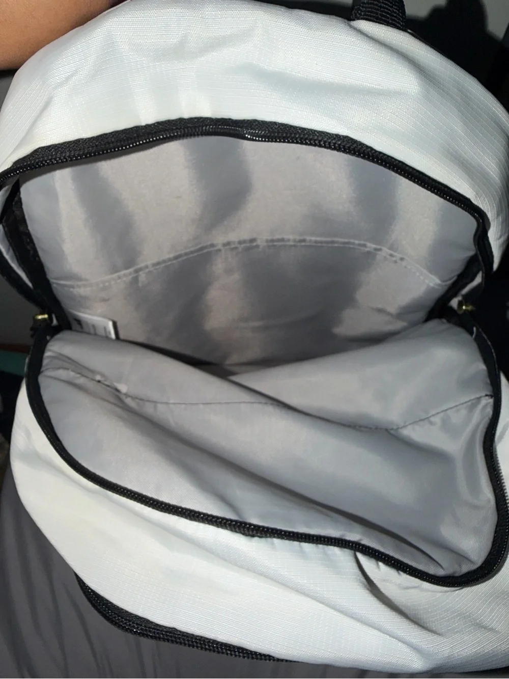 adidas White and Black Logo Men's Backpack with Gold Zippers